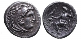 Kings of Macedonia, Alexander III the Great, 336-323 BC, lifetime issue, Magnesia ad Meandrum Mint, ca. 325-323 BC.
Head of Herakles wearing lion's sc...