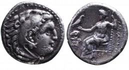 Kings of Macedonia, Alexander III the Great, 336-323 BC, lifetime issue, Magnesia ad Meandrum Mint, ca. 325-323 BC.
Head of Herakles wearing lion's sc...