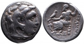 Kings of Macedonia, Alexander III the Great, 336-323 BC, lifetime issue, Abydos Mint, ca. 325-323 BC.
Head of Herakles wearing lion's scalp right
Zeus...