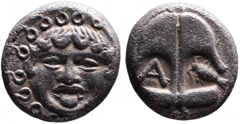 Thrace, Apollonia Pontica, late 5th-4th centuries.
Facing gorgoneion;
Anchor upr...