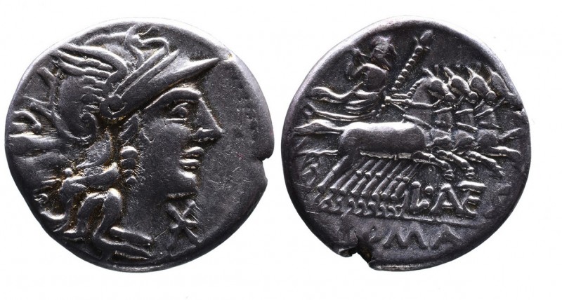 L. Antestius Gragulus, Rome Mint, 136 BC.
Helmeted head of Roma right, behind GR...