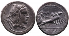 L. Iulius Bursio, Rome Mint, 85 BC.
Laureate, winged and draped bust of Apollo Vejovis right, behind trident and control symbol;
Victoria holding wrea...