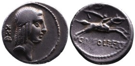 L. Calpurnius Piso Frugi, Rome Mint, 67 BC.
Laureate head of Apollo right, behind control symbols DXX;
Horseman holding long palm galloping right, abo...