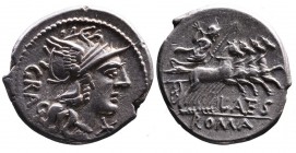 L. Antestius Gragulus, Rome Mint, 106 BC.
Helmeted head of Roma right, behind GRAG, below chin _;
Jupiter holding thunderbolt and sceptre, driving gal...