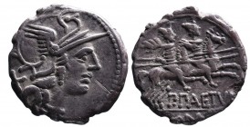 P. Paetus, Rome Mint, 138 BC.
Helmeted head of Roma right, behind X;
The Dioscuri with spears riding on horseback to right, beneath P_PAETVS, in exerg...