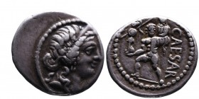 Julius Caesar, mint travelling with Caesar in Africa, 47 BC.
Diademed head of Venus right;
Aeneas carrying palladium in right hand and Anchises on lef...