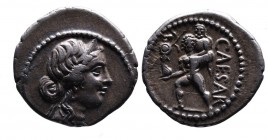 Julius Caesar, mint travelling with Caesar in Africa, 47 BC.
Diademed head of Venus right;
Aeneas carrying palladium in right hand and Anchises on lef...