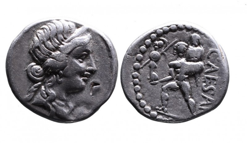 Julius Caesar, mint travelling with Caesar in Africa, 47 BC.
Diademed head of Ve...