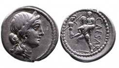 Julius Caesar, mint travelling with Caesar in Africa, 47 BC.
Diademed head of Venus right;
Aeneas carrying palladium in right hand and Anchises on lef...