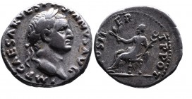Vespasianus AD 69-79, Rome Mint, AD 69-70.
Laureate head of Vespasianus right, IMP CAESAR VESPASIANVS AVG;
Pax seated left, holding branch and caduceu...