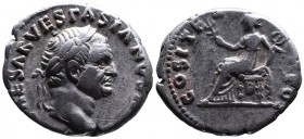 Vespasianus AD 69-79, Rome Mint, AD 69-70.
Laureate head of Vespasianus right, IMP CAESAR VESPASIANVS AVG;
Pax seated left, holding branch and caduceu...