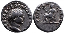 Vespasianus AD 69-79, Rome Mint, AD 69-70.
Laureate head of Vespasianus right, IMP CAESAR VESPASIANVS AVG;
Pax seated left, holding branch and caduceu...