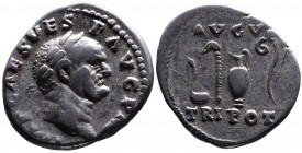 Vespasianus AD 69-79, Rome Mint, AD 71.
Laureate head of Vespasianus right, IMP CAES VESP AVG PM;
Priestly implements: simpulum, sprinkler, jug and li...