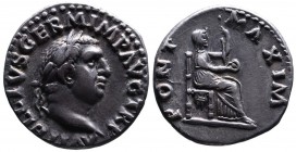 Vitellius AD 69, Rome Mint, AD 69.
Laureate head of Vitellius right, A VITELLIVS GERM IMP AVG TRP;
Veiled and draped Vesta seated right, holding pater...