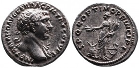 Traianus AD 98-117, Rome Mint, AD 103-104.
Laureate bust of Traianus right, with drapery on the left shoulder and aegis, IMP TRAIANO AVG GER DAC PM TR...
