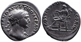 Traianus AD 98-117, Rome Mint, AD 103-111.
Laureate bust of Traianus right, with drapery on the left shoulder, IMP TRAIANO AVG GER DAC PM TRP;
Aequita...
