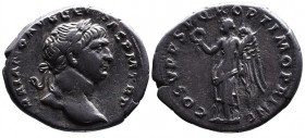 Traianus AD 98-117, Rome Mint, AD 103-111.
Laureate head of Traianus right, IMP TRAIANO AVG GER DAC PM TRP;
Half naked Victoria standing left, holding...
