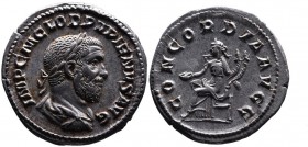 Pupienus AD 238, Rome Mint, April-June AD 238.
Laureate, cuirassed and draped bust of Pupienus right, IMP C M CLOD PVPIENVS AVG;
Concordia seated left...