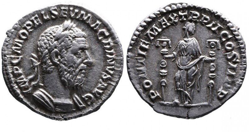 Macrinus AD 217-218, Rome Mint, April-June AD 217.
Laureate and cuirassed bust o...