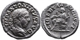 Elagabalus AD 218-222, Rome Mint, ca. AD 219.
Laureate and draped bust of Elagabalus right, IMP ANTONINVS AVG;
Libertas seated left, holding pileus an...