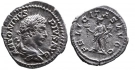 Caracalla AD 198-217, Rome Mint, AD 201-206.
Laureate and draped bust of Caracalla right, ANTONINVS PIVS AVG;
Felicitas standing left, holding cornuco...