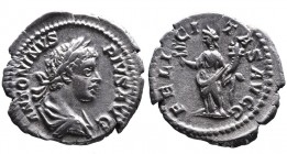Caracalla AD 198-217, Rome Mint, AD 201-206.
Laureate and draped bust of Caracalla right, ANTONINVS PIVS AVG;
Felicitas standing left, holding cornuco...