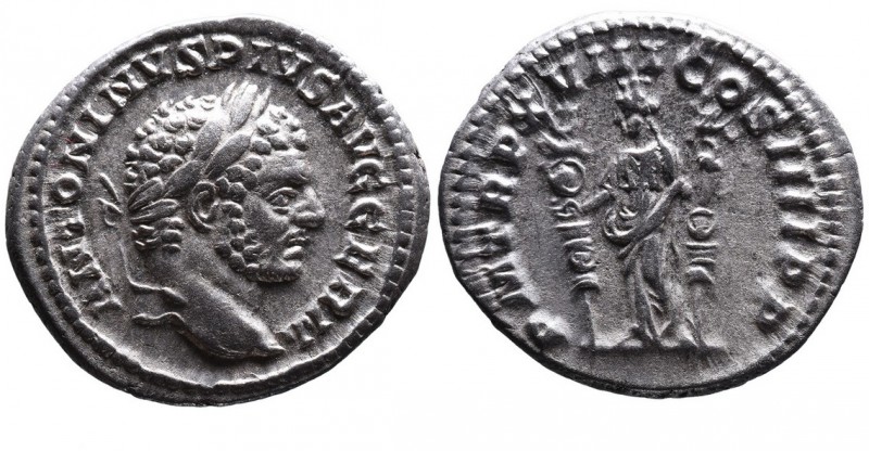 Caracalla AD 198-217, Rome Mint, AD 215.
Laureate head of Caracalla right, ANTON...