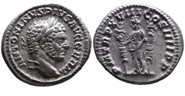 Caracalla AD 198-217, Rome Mint, AD 215.
Laureate head of Caracalla right, ANTONINVS PIVS AVG GERM;
Fides standing left holding standard in each hand,...