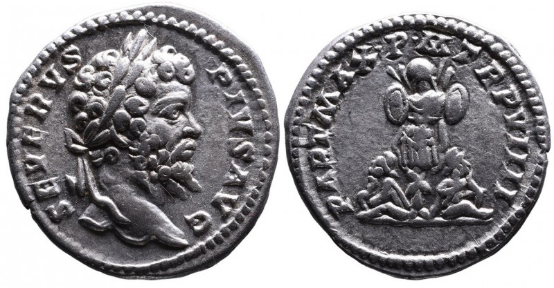 Septimius Severus, AD 193-211, Rome Mint, AD 201.
Laureate head of Septimius Sev...