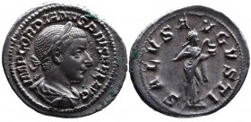 Gordianus III AD 238-244, Rome Mint, ca. AD 240-241.
Laureate, draped and cuirassed bust of Gordianus right, IMP GORDIANVS PIVS FEL AVG;
Salus standin...