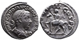 Gordianus III AD 238-244, Rome Mint, ca. AD 240.
Laureate, draped and cuirassed bust of Gordianus right, IMP GORDIANVS PIVS FEL AVG;
Gordianus on hors...