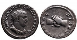 Balbinus AD 238, Rome Mint, April-June AD 238.
Radiate, cuirassed and draped bust of Balbinus right, IMP CAES D CAEL BALBINVS AVG;
Clasped hands, FIDE...