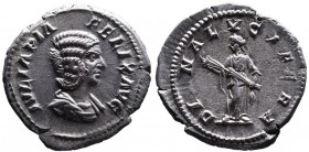 Julia Domna AD 193-217, Rome Mint, ca. AD 211-217.
Bare and draped bust of Julia Domna right, IVLIA PIA FELIX AVG;
Diana standing facing, head turned ...
