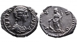 Julia Domna AD 193-217, Rome Mint, ca. AD 196-211.
Bare and draped bust of Julia Domna right, IVLIA AVGVSTA;
Juno standing left, holding long sceptre ...