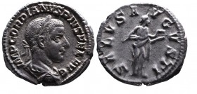 Gordianus III AD 238-244, Rome Mint, ca. AD 240-241.
Laureate, draped and cuirassed bust of Gordianus right, IMP GORDIANVS PIVS FEL AVG;
Salus standin...