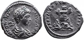 Caracalla AD 198-217, Rome Mint, AD 201.
Laureate and draped bust of Caracalla right, ANTONINVS PIVS AVG;
Trophy with two captives seating on sides, P...