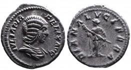 Julia Domna AD 193-217, Rome Mint, ca. AD 211-217.
Bare and draped bust of Julia Domna right, IVLIA PIA FELIX AVG;
Diana standing facing, head turned ...