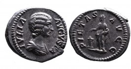 Julia Domna AD 193-217, Rome Mint, ca. AD 196-211.
Bare and draped bust of Julia Domna right, IVLIA AVGVSTA;
Pietas in veil standing left by the flami...