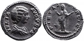 Julia Domna AD 193-217, Rome Mint, ca. AD 196-211.
Bare and draped bust of Julia Domna right, IVLIA AVGVSTA;
Pietas standing left by the flaming altar...