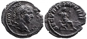 Caracalla AD 198-217, Rome Mint, ca. AD 206-210.
Laureate head of Caracalla right, ANTONINVS PIVS AVG;
Securitas seated right on a chair made of cross...