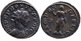 Probus 276-282 AD, Lugdunum Mint, ca. AD 282.
Radiate and cuirassed bust of Probus right, IMP C PROBVS PF AVG;
Felicitas standing right, holding caduc...