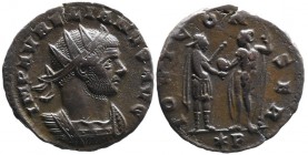 Aurelianus AD 270-275, Siscia Mint, ca. AD 272-274.
Radiate and cuirassed bust of Aurelianus right, IMP AVRELIANVS AVG;
Emperor in military dress stg....