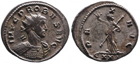 Probus 276-282 AD, Ticinum Mint, ca. AD 279.
Radiate and cuirassed bust of Probus right, IMP C PROBVS AVG;
Pax standing left, holding sceptre and oliv...
