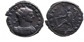 Aurelianus AD 270-275, Mediolanum Mint, ca. AD 272-274.
Radiate and cuirassed bust of Aurelianus right, IMP AVRELIANVS AVG;
Fortuna seated on the whee...