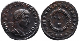 Constantine II AD 317-340, as caesar, Siscia Mint, ca. AD 320-321.
Laureate head of Constantinus II right, CONSTANTINVS IVN NOB C;
VOT_V within wreath...