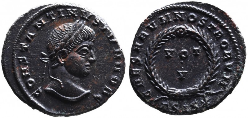 Constantine II AD 317-340, as caesar, Siscia Mint, ca. AD 320-321.
Laureate head...