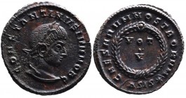 Constantine II AD 317-340, as caesar, Siscia Mint, ca. AD 320-321.
Laureate head of Constantinus II right, CONSTANTINVS IVN NOB C;
VOT_V within wreath...