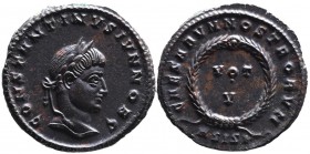 Constantine II AD 317-340, as caesar, Siscia Mint, ca. AD 320-321.
Laureate head of Constantinus II right, CONSTANTINVS IVN NOB C;
VOT_V within wreath...