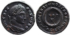 Crispus AD 317-326, as caesar, Siscia Mint, ca. AD 320-321.
Laureate head of Crispus right, IVL CRISPVS NOB C;
VOT_V within wreath, CAESARVM NOSTRORVM...