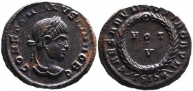 Constantine II AD 317-340, as caesar, Siscia Mint, ca. AD 320-321.
Laureate head of Constantinus II right, CONSTANTINVS IVN NOB C;
VOT_V within wreath...